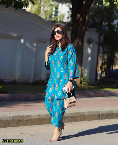 2 Pcs Unstitched Linen Block Printed Suit