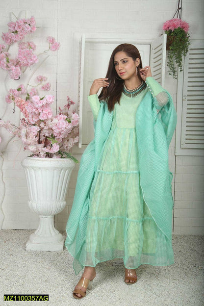 2 Pcs Women's Unstitched Organza Embroidered